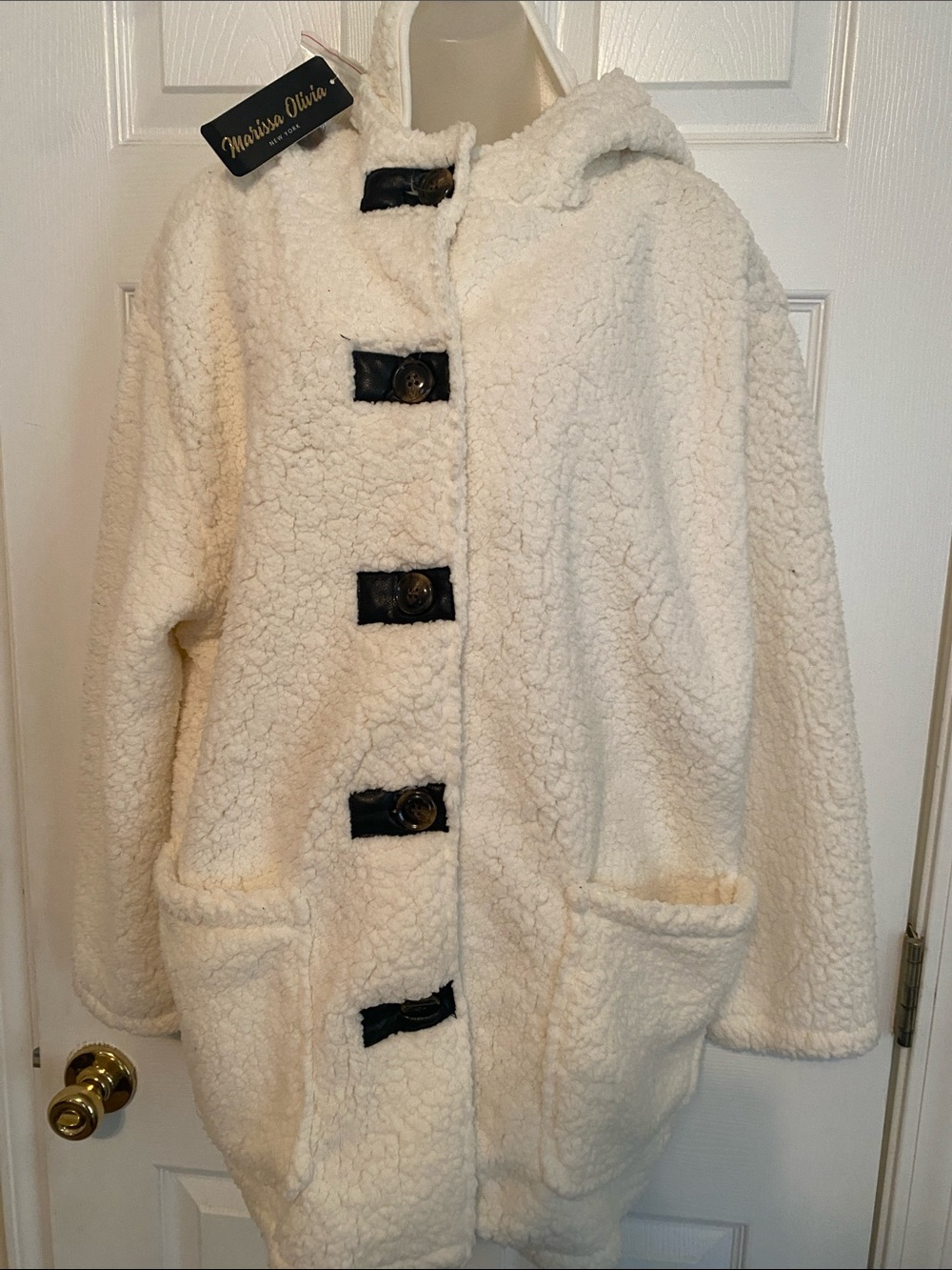 Marissa Olivia Cream Polyester Fleece Hooded Coat
